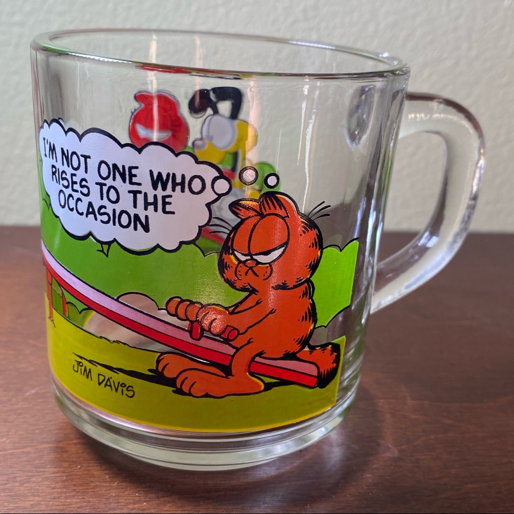 Vintage McDonalds Garfield Cartoon Clear Glass Coffee Mug